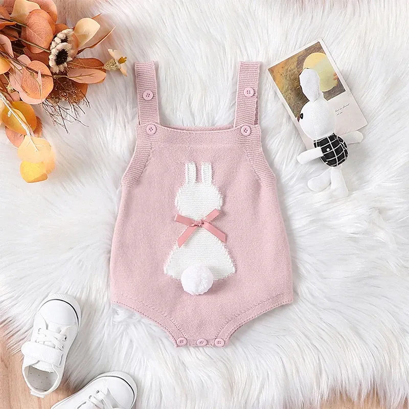 One-pièces nouveau-nés bébé filles Pâques Pâques mignons sans manche imprimé Bow Rompères