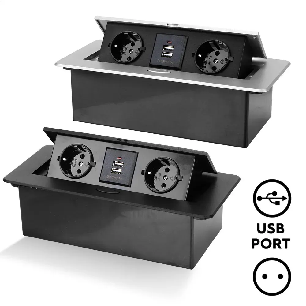 Desktop Socket EU Plug 23 Hidden Table Panel med USB laddar långsam pop -up -täckning för mötesrumskontor Elektriska uttag 240415