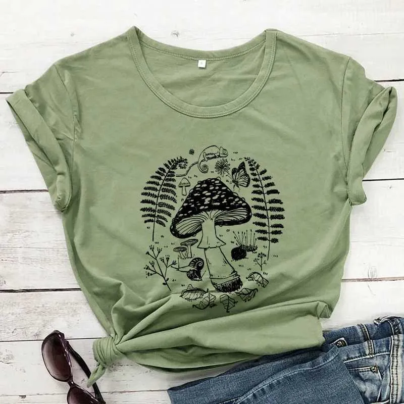 Koszulka damska estetyczne grzyby leśne T-shirt vintage botaniczny natura spacer koszulki