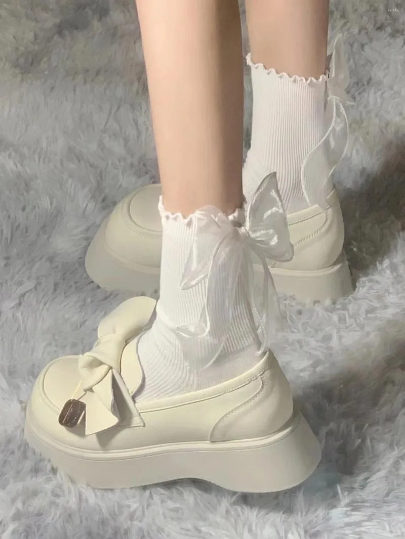 Buty zwykłe Milk White Gruste Soled Mary Jane Damskie stóp palca japoński w stylu akademickim Mała skóra