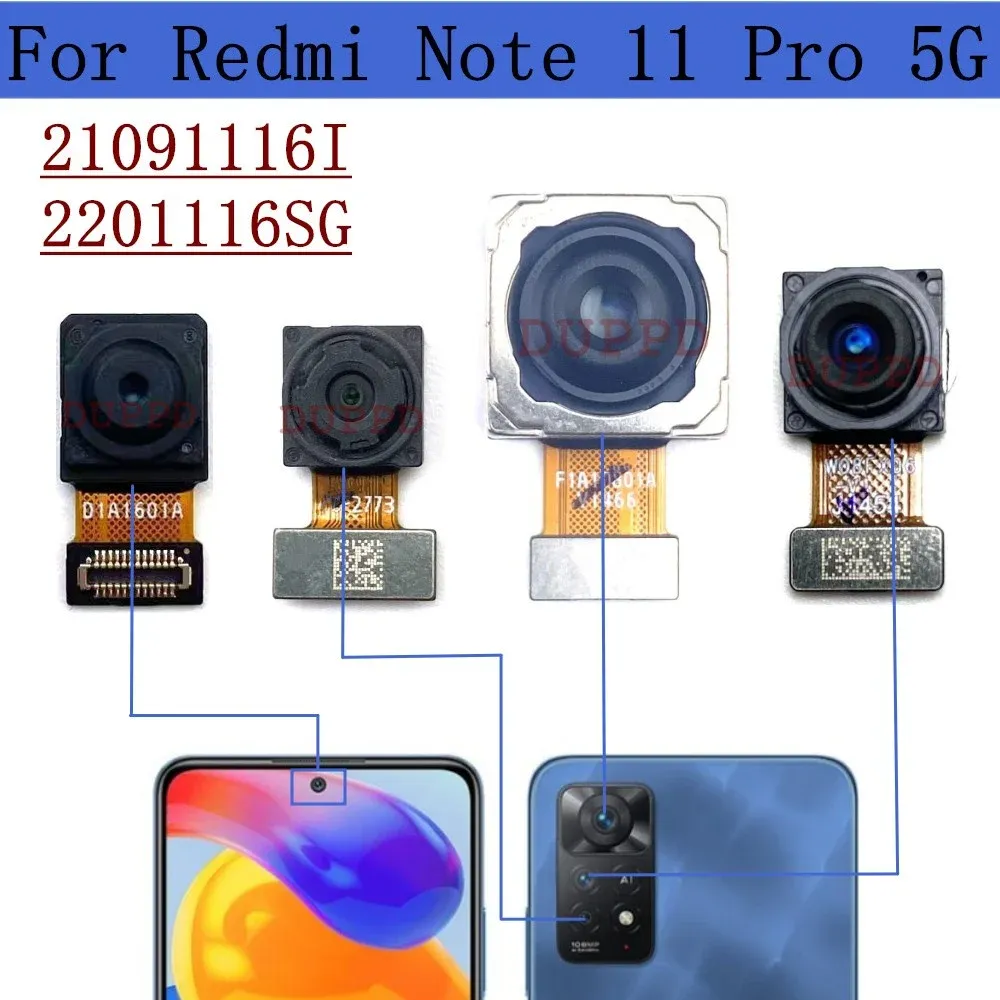 Xiaomi Redmiのケーブルリアカメラノート11 Pro 5G 21091116i、2201116SGフロントセルフィーメインマクロカメラフレックスケーブルパーツ