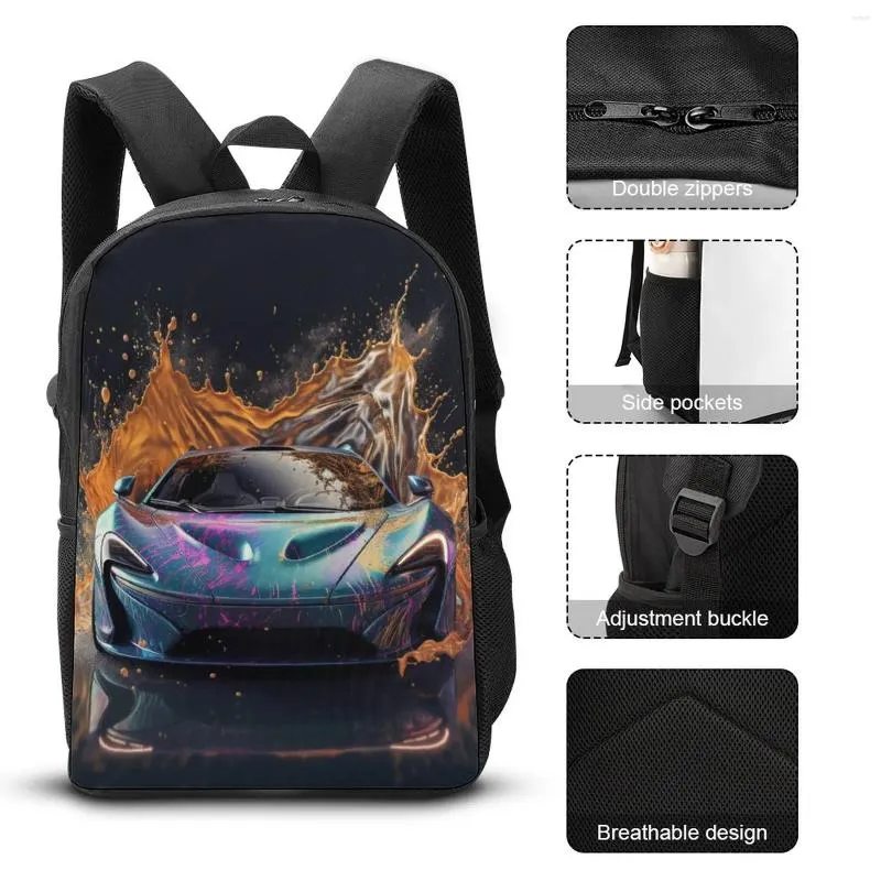 DHgate Polyester Backpacks with Dynamic Sports Car Splash Art Fun and Functional High School Bags for Men Bags Luggage Accessories