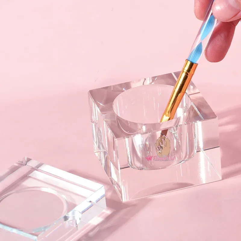 Tratamentos 1pc Cristal quadrado Vidro Dappen Dappen Washing Brush Recipiente com tampa de acrílico em pó para unhas Salon Manicure Tool