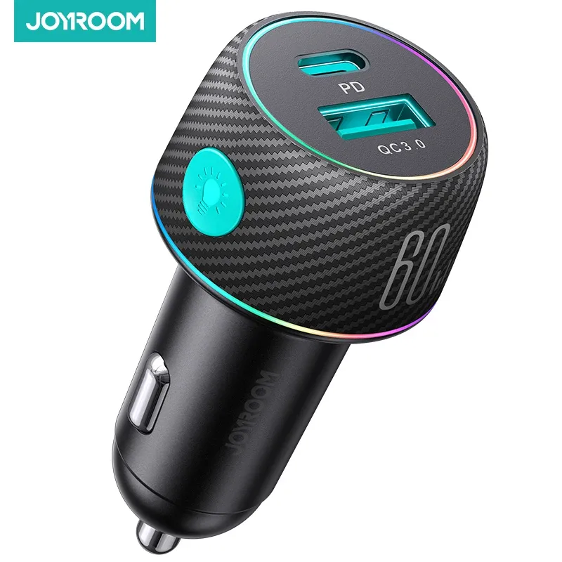 Chargers Joyroom 60W 2in1 Caricatore Auto Fast PD 30W QC3.0 30W PPS 25W Adattatore Caricatore auto USB C super veloce per per iPhone iPad Samsung Xiaomi