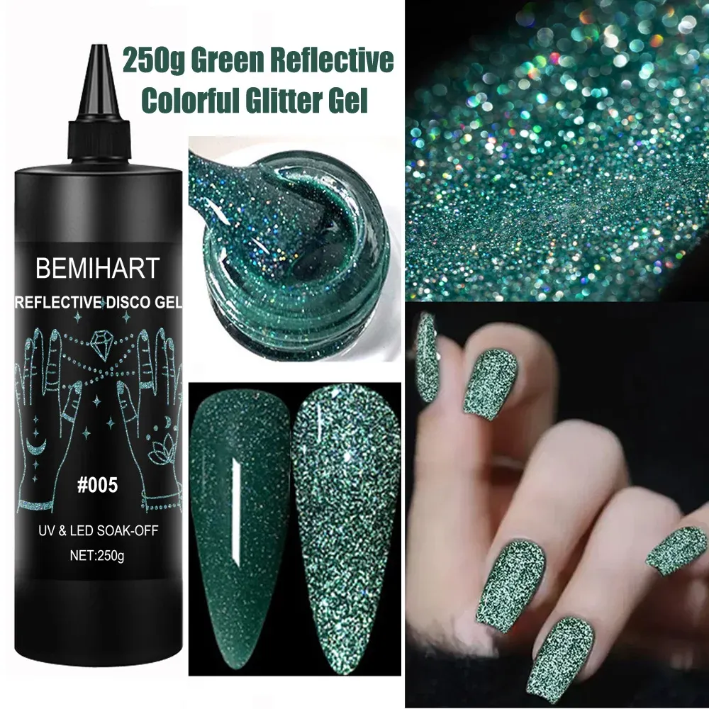 Glitter Bemihart 250G Kleurrijke reflecterende Disco Glitter Gel Nagel Pool Broken Diamond zeer glanzende sprankelende nagel Art UV -gelvernis