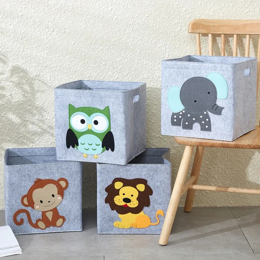 Bakken opvouwbare opbergdoos kubus vilt stof bak voor kinderen speelgoed organizer opslagmand aangepaste dierenpatrooncontainer met handgreep