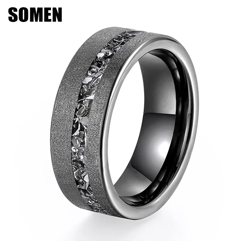 Bandes Somen Black 8 mm Tungsten Carbide Ring Panked avec du zircon pour les cadeaux Gift Ring Band de mariage masculin