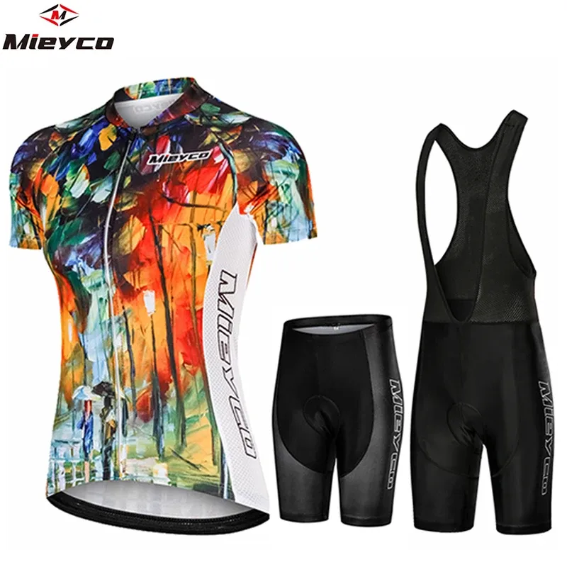 Set Mieyco Summer Jumpsuit Cycling Jersey Set Women's Cycling Clothing Road Bike Gel Shorts Mountain Bike Tshirt Team kläder