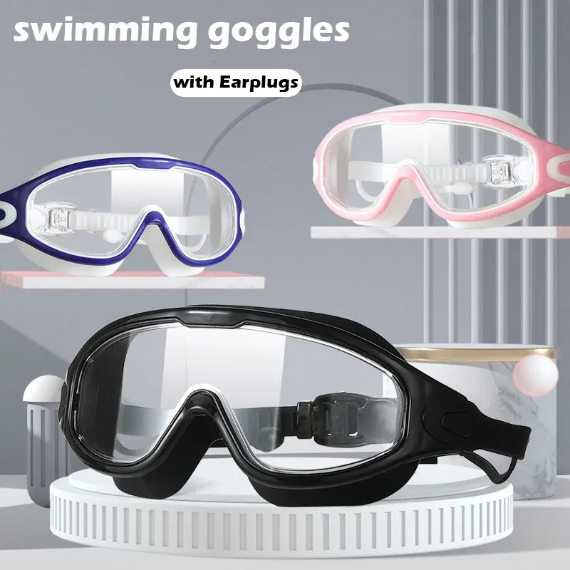 Accessori per nuoto occhiali da bagno in silicone telaio grande con tappi per le orecchie da donna professionista di occhiali antidili per occhiali