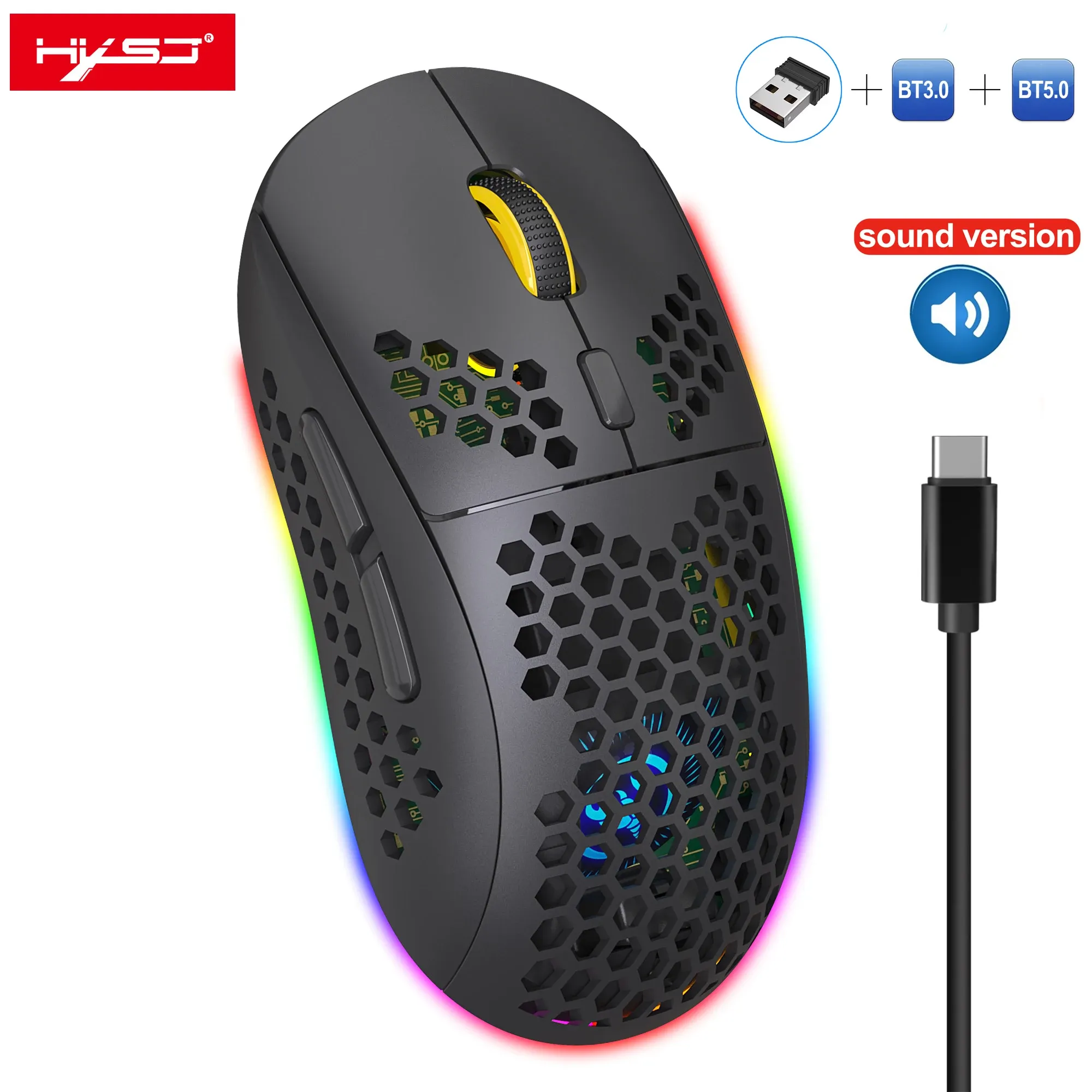 Mice Wireless Gaming Mouse Bluetooth 3.0/5.0 Threemode Rgb Lighting Mode 6 Button 3600dpi with Usb Receiver for Book Office Gamer