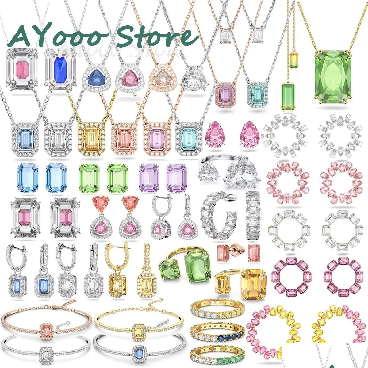 Armband, oorbellen ketting mode sieraden charmes millenia smart square crystal trendy hanger kloppende hartketen romantisch geschenk d dh6x3