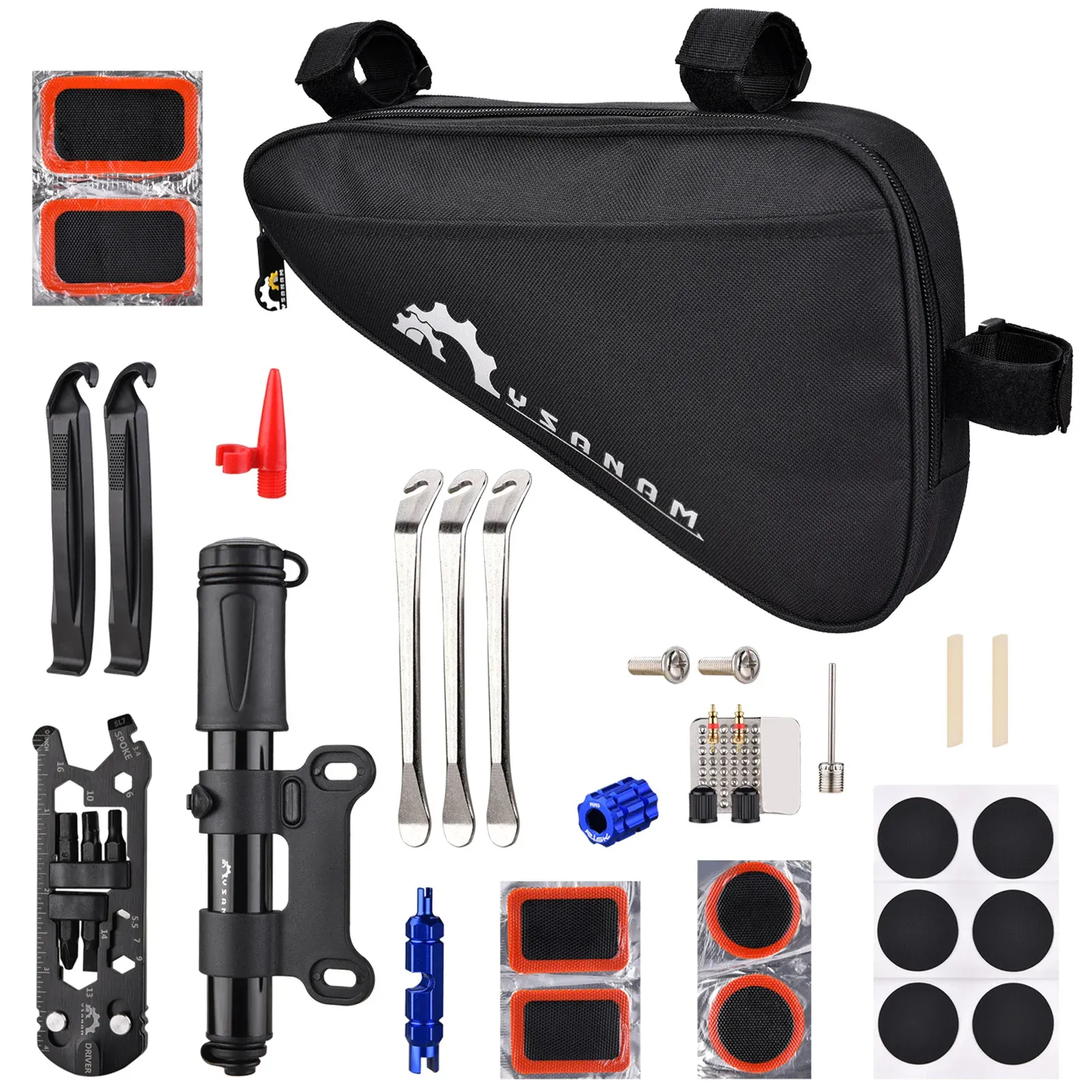Outils Kit de réparation de vélo Portable Réparation de vélos Têtirs outils Kit de fixation de pneus Sac avec pompe de pneu outils Patchs à tube de pneu Ensemble d'outils de cyclisme