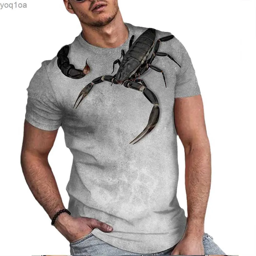 Camisetas masculinas Man Tees Cool Scorpion 3D Trema de grande tamanho Y2K Roupas de roupas de manga curta Hip-hop Men Streetwear Topsl2404