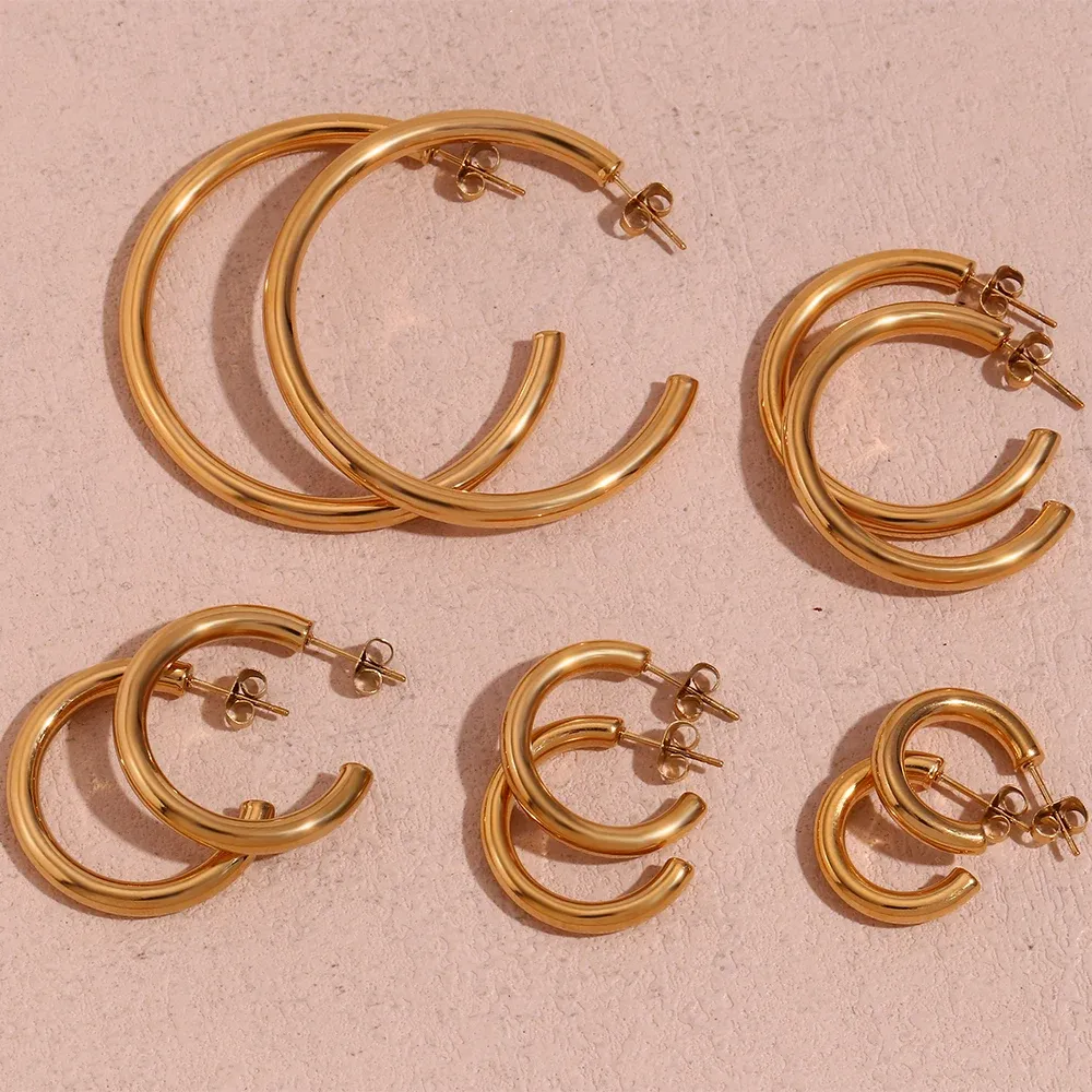 Orecchini E.B.belle ipoallergenico appalto di appalto in acciaio inossidabile Tubo cavo di grandi dimensioni piccole dimensioni oro a cerchio oro per donne
