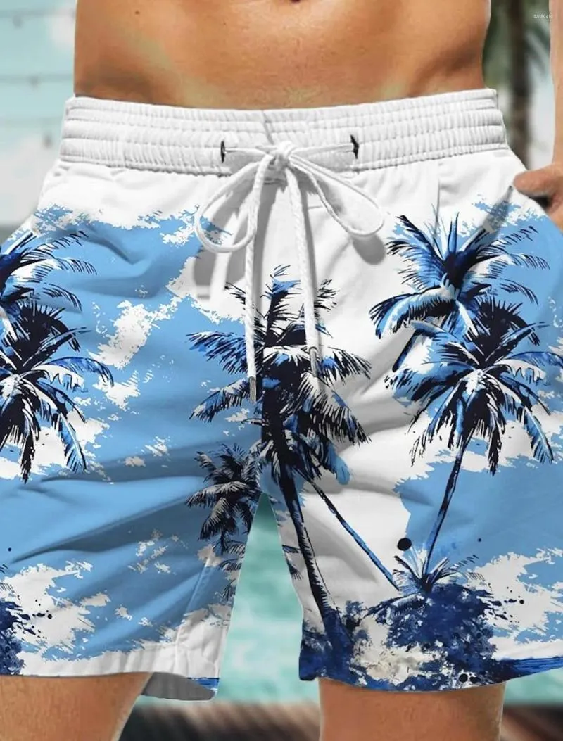 Shorts masculinos Fashion Coconut Tree Board Hawaiian Swim Turnks Drawtring Holiday Beach Streetwear Harajuku