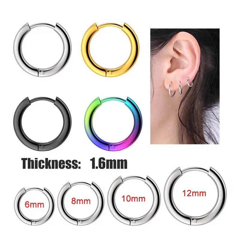 Clips 1 Pair Titanium Steel Mini Small Ear Circle Hoop Earrings For Men Womens 1.6mm Thin Ear Buckle Antiallergic Nonfading Jewelry