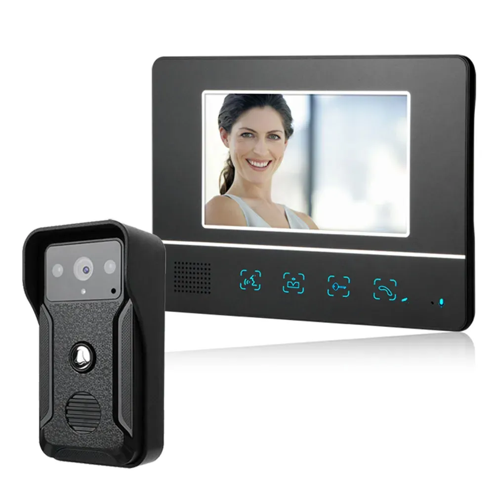 Дверные звонки видео дверь телефона Дверь проводной видео -интерком -системы 7 -дюймовый цветной монитор и HD -камера с выпуском двери, кнопкой касания