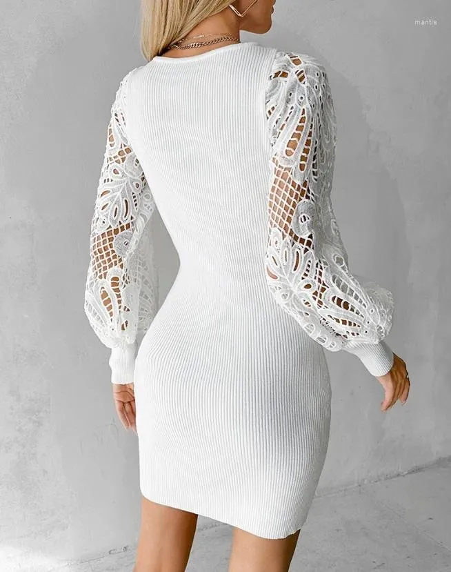 Womens Spring Knit Sweater Dress with Lantern Sleeve and Contrast Lace  V-Neck, Slim Fit A-Line Floor-Length Polyester Dress from Dhgate Basic &  Casual Dresses - price 35.17