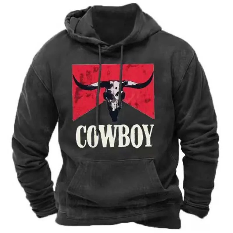 Herren Hoodies Sweatshirts Western Cowboy Herren Outdoor Hoodie Harajuku Kapuze Sweatshirt Frühling Herbst Vintage Casual Pullover Y2K Tops Unisex Streetwear 240424