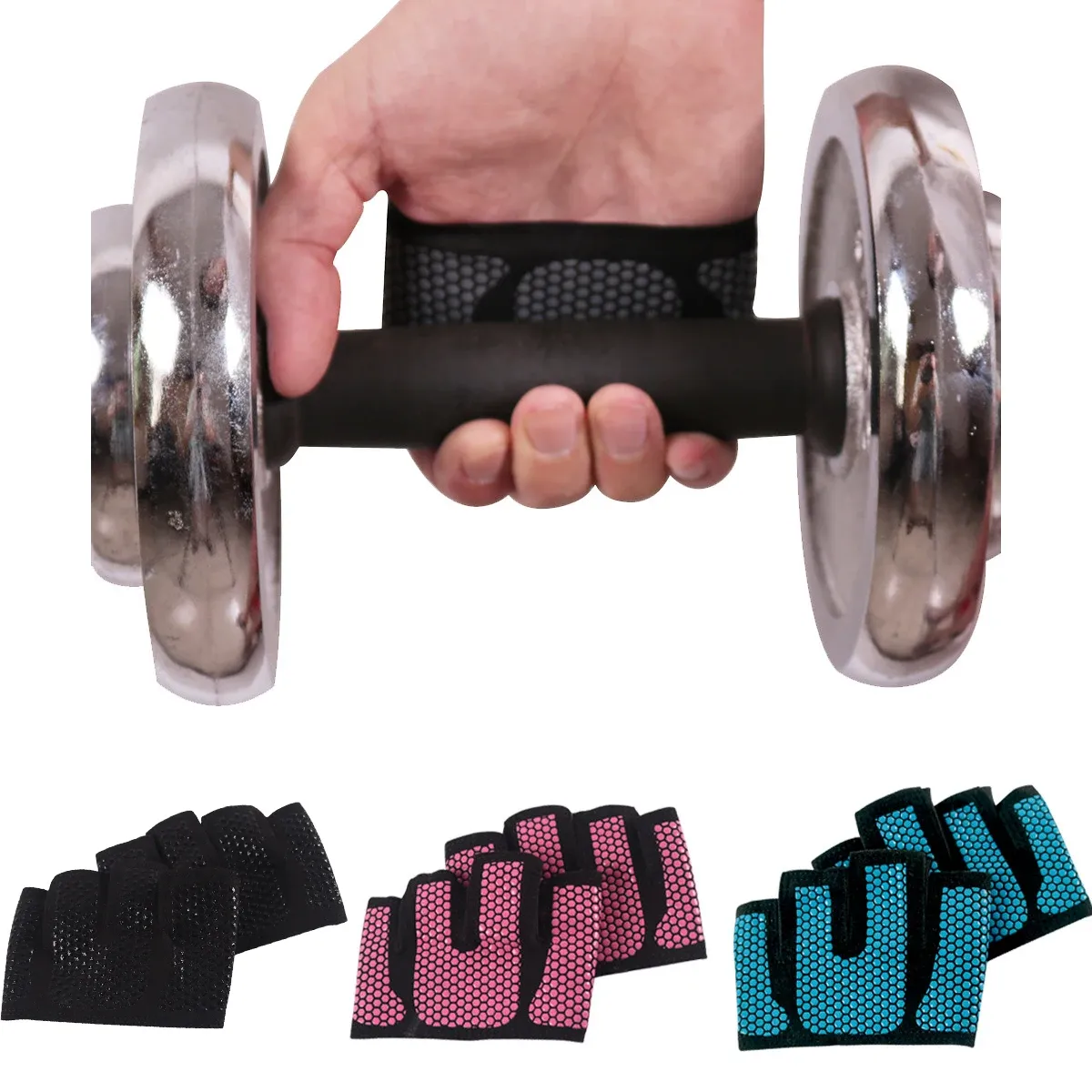 Gants gym fitness half doigt gants hommes femmes ancslip silicone workout gant tire up up weightfing saling grips Hand Plam Protector