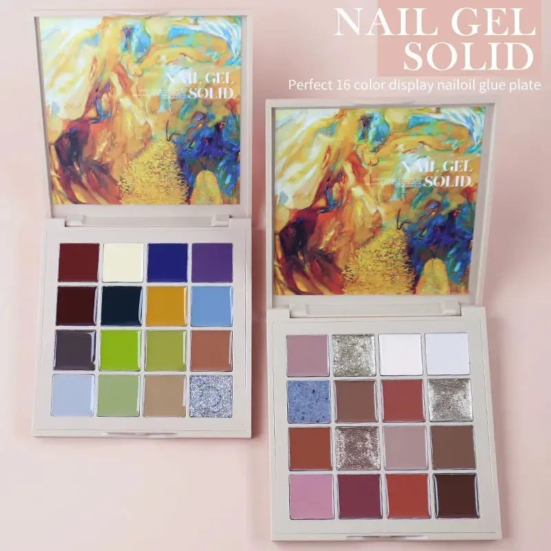 Arte Clavo 16 färger naglar Pulver Solid Magic Glitters Macaron Morandi Color Cream Glue Box UV Gel Pell Pigment Nail Art 240423