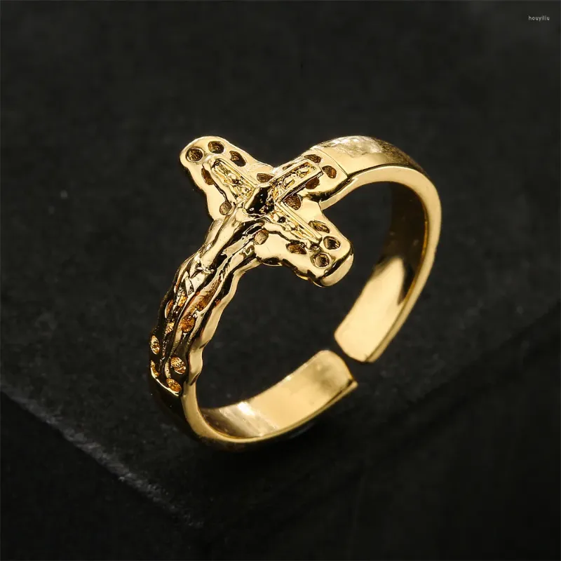 Cluster Rings Mafisar Classic Gold-Plated Cross Justerable Fashion Simple Geometric Copper Ring Women's Retro Jewelry Gift Wholesale