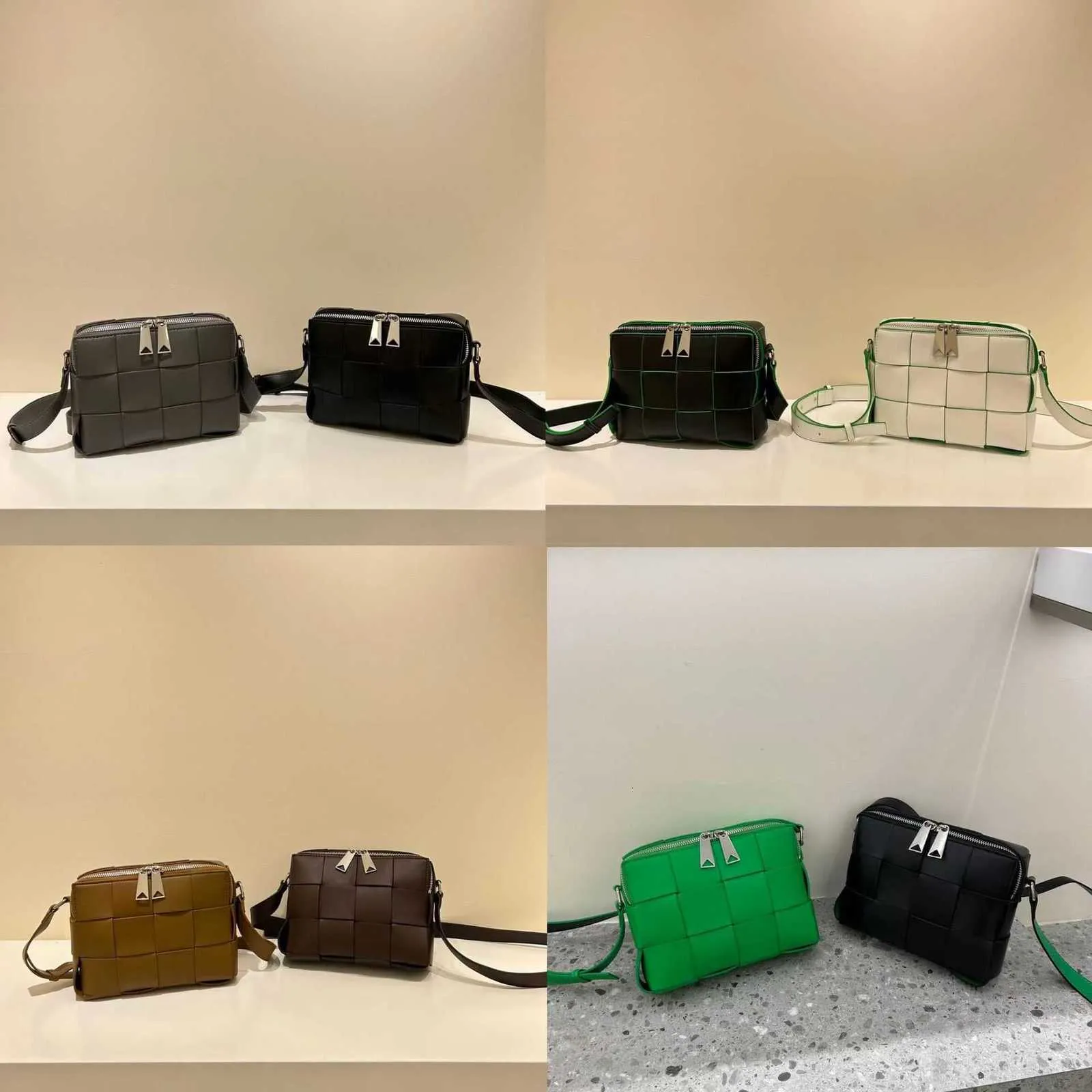 Spring 2024 Woven Small Square Bag Made of Genuine Leather Simple and Versatile One Shoulder Oblique Cross Camera Womens