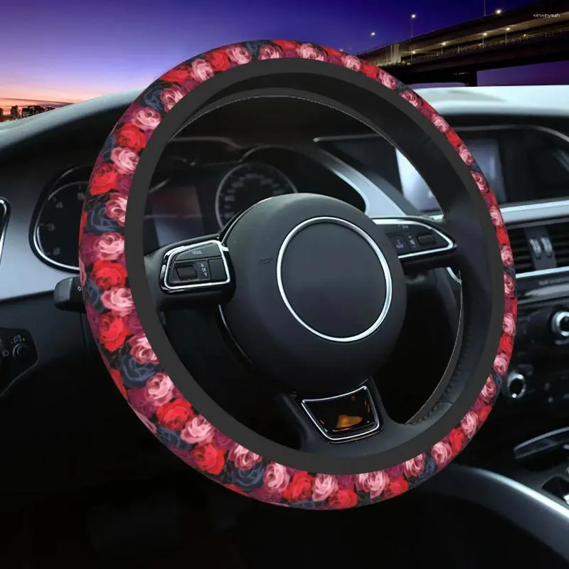 Stuurwiel omvat 37-38 bloemenbloem zachte rozenauto-styling kleurrijke auto-accessoires