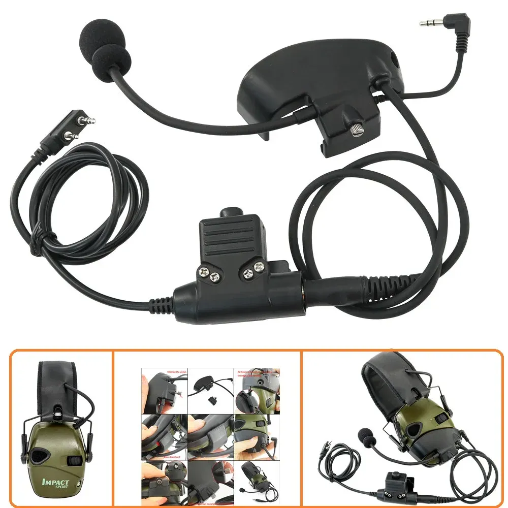 Hörlurar Elektroniska öronmuffor Konvertera till kommunikationshuvud Adapter Extern mic -kit för Howard Leight Impact Sport Shooting Headset