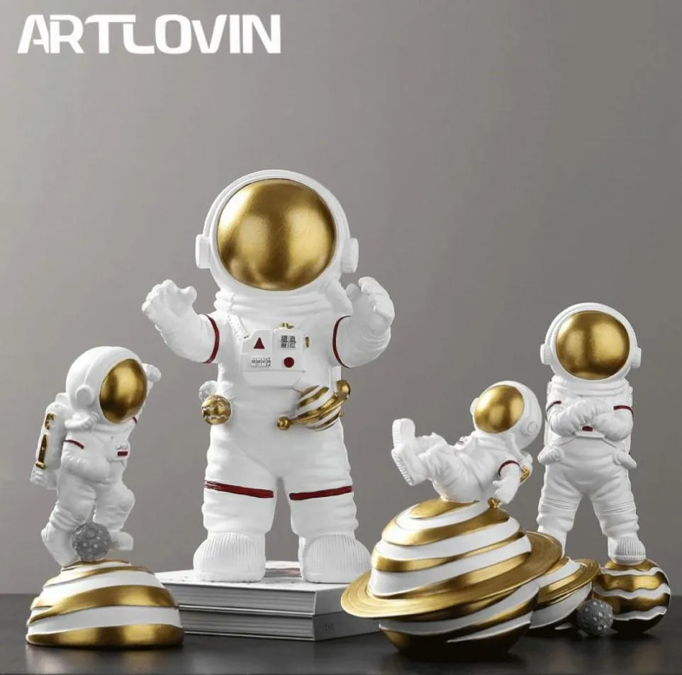 Ny modern heminredning astronautfigurer födelsedagspresent till man pojkvän abstrakt staty mode spaceman skulpturer guldfärg 26810896