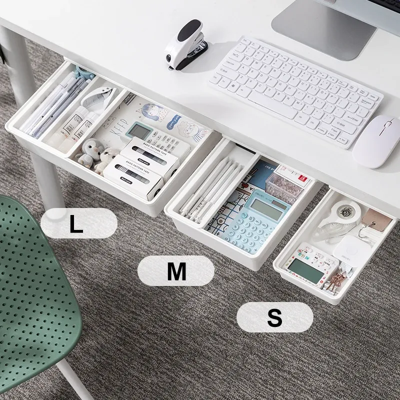 Schubladen unter Schreibtisch Schubladen Aufbewahrungsbox mit Fach Selbststock Hidden Stationery Organizer Stand für Pens Office Home Storage Drawer