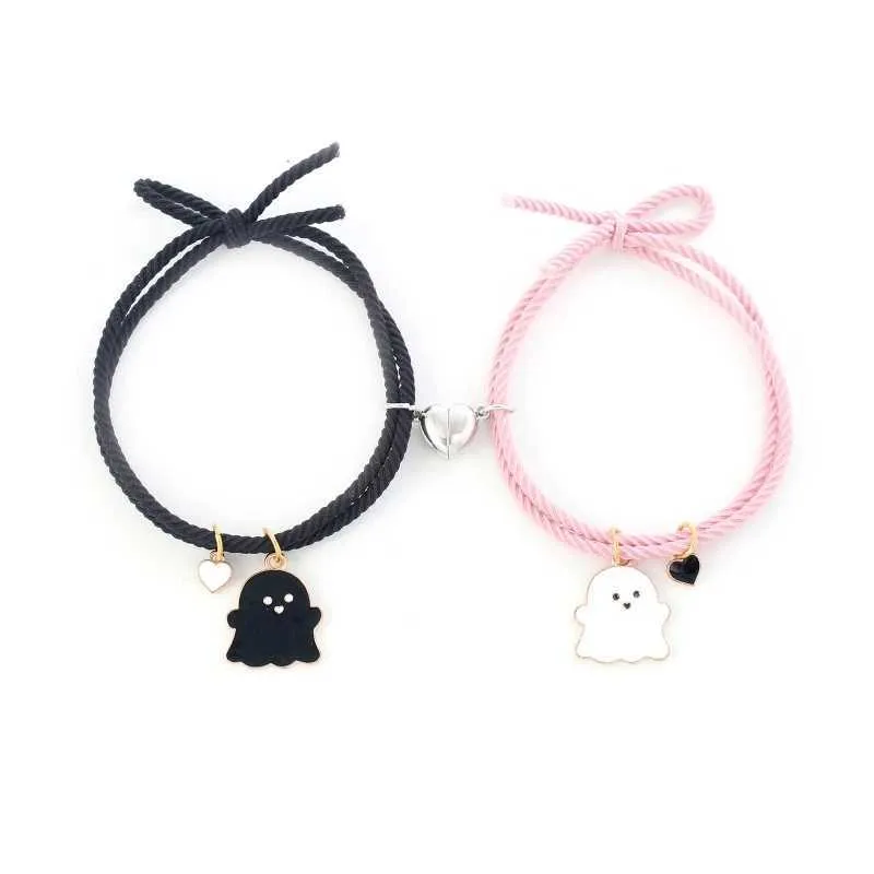 Pärlstav söta spöke par armband halloween sträng armband gåva till honom hennes flickvän pojkvän vän justerbar sladd 240423