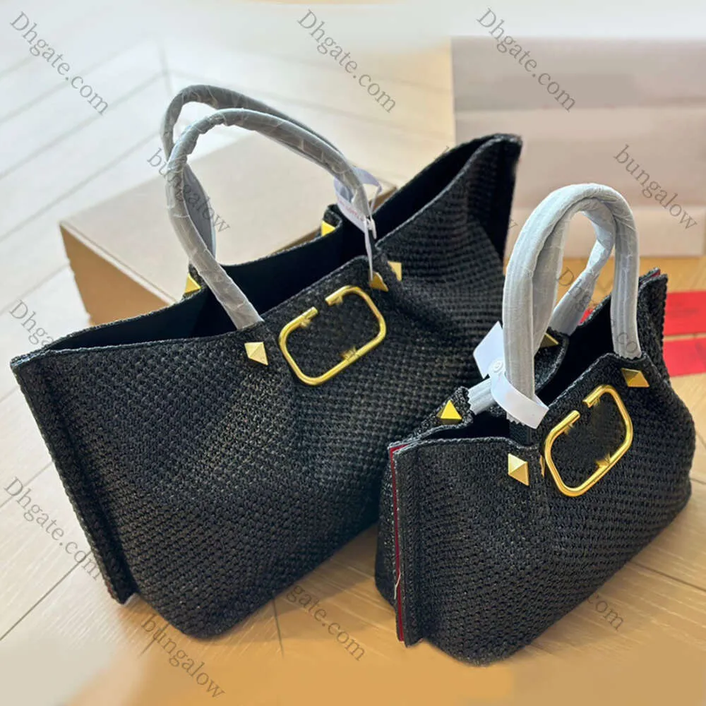 Luxury Straw Beach Bags Purses Designer Shoulder Knitting Brand Luxury Black Crossbody Bag Letters Bucket Women Vintage Bags Handbags Two Size