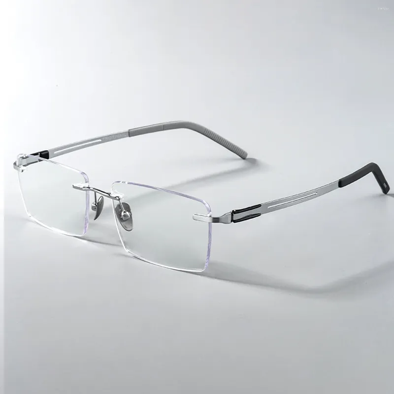 Zonnebrillen Frames Ultra Light Pure Titanium Rimless Glasses Square Business Fashion Spektakel Optisch recept Grote maat Man 7721