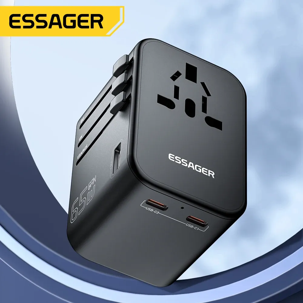 Laddare Essager Universal Travel Adapter Allinone Travel Charger med USB A Ports och Typ C Wall Charger för US EU UK AUS Plug Travel