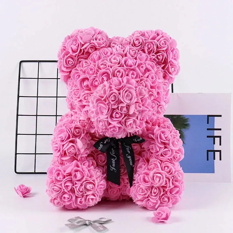 Immortal Rose Bear Valentines Day Gift Creative Creative Simulation Floar Pe Foam Happy Party Decor Wedding 240422