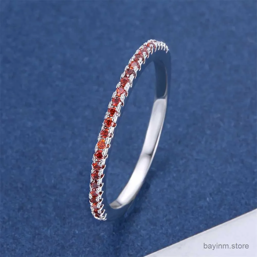 Wedding Rings Red Crystal Small Round Stone Thin Engagement Rings For Women Vintage Silver Color Wedding Band Minimalist Stackable Jewelry