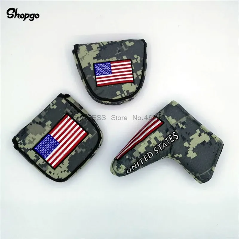 Clubs Camouflage Green Golf Putter Covers Outdoor Waterproof Blade / Mallet USA Flag Golf HeadCovers For Man Women