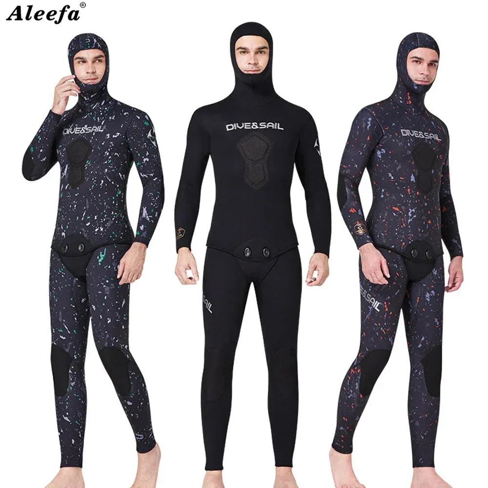 Suits Premium Wetsuit 3MM 5mm 7MM Men CR Neoprene Open Cell Spearfishing Diving Suit Camouflage Camo Hooded Free Scuba Dive