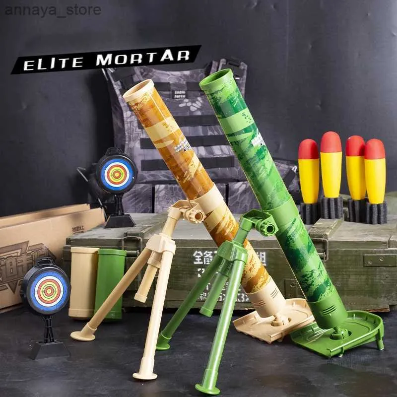 Gun Toys 2023 Nya barns stora mortelskal Toy Mortar Grenades Rocket Launch Toys for Boys Simulation Military Modell2404