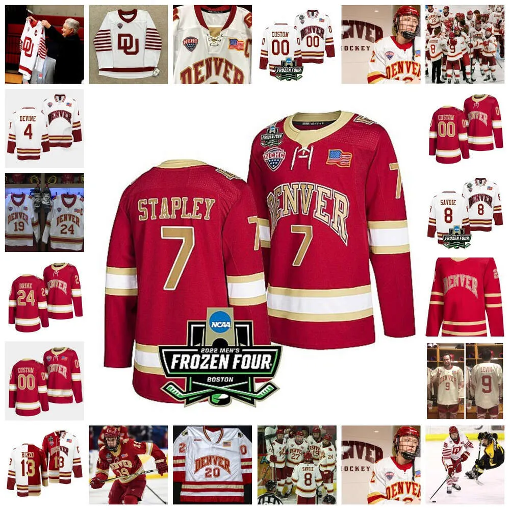 KOB 2022 NCAA Frozen Four Championship Custom Denver Pioneers Du Ice Hockey Jersey 24 Scott Mayfield 25 Blake Hillman 20 Danton Heinen 7 Dy