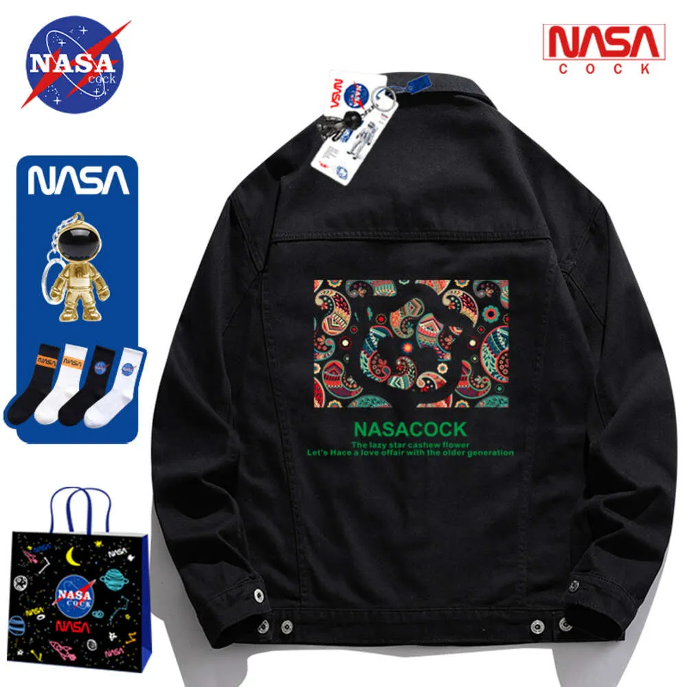 NASA Co -märkesjackor för män och kvinnor vår och hösten ny polo nacke trendig lös Instagram high street par mode denimrock jkl