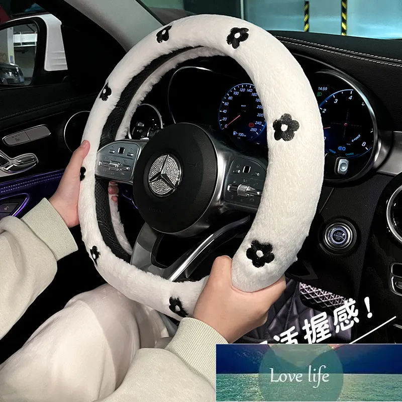 Wholesale Car Steering Wheel Cover Autumn and Winter Warm Plush Camellia Non-Slip Protective Cover Suitable for All Seasons Car Handle Cover Goddess 38cm