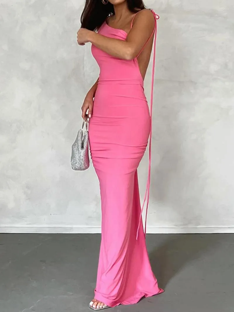 Casual Dresses Women s Sexy Bodycon Long Dress Spaghetti Strap Sleeveless Backless Ruched Elegant Evening Party Maxi