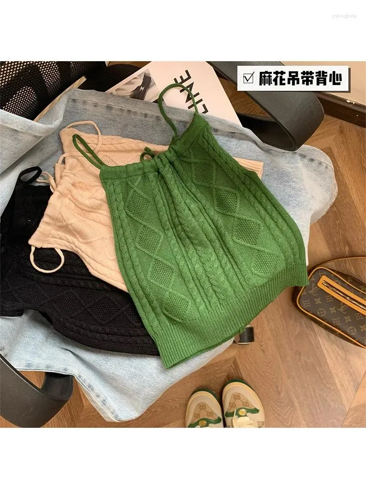 Frauen Tanks grün vor Schulterernte Top Y2K Tank Vintage Streetwear Harajuku gestrickt Camisole ärmellose Korsett Sommer 2024