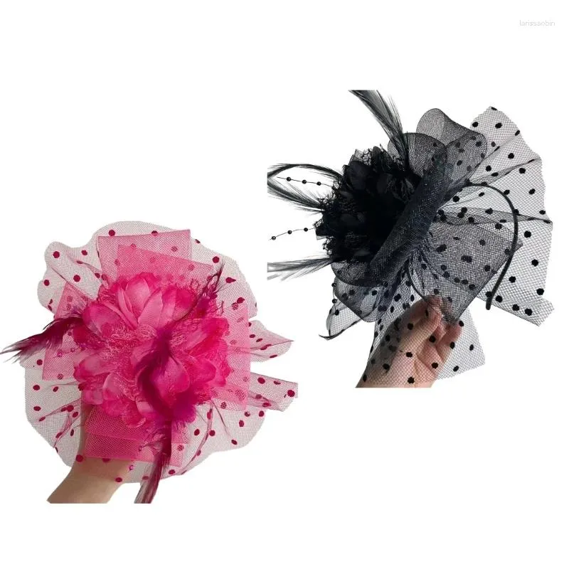 Hårklipp elegant fascinator pannband pillbox hatt för kvinnor cocktail tea party huvudbonfall droppar