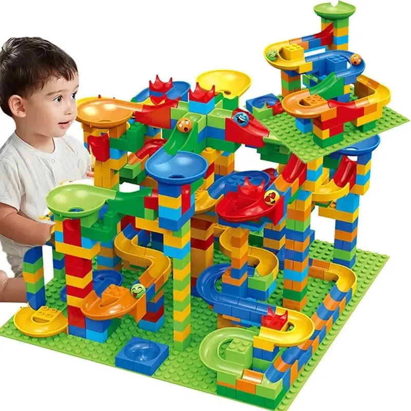 Bloklar Mermer yarış koşusu blok küçük boyutlu yapı blokları labirent topu huni slayt blokları diy yaratıcı tuğlalar montaj oyuncaklar toplu model oyuncaklar