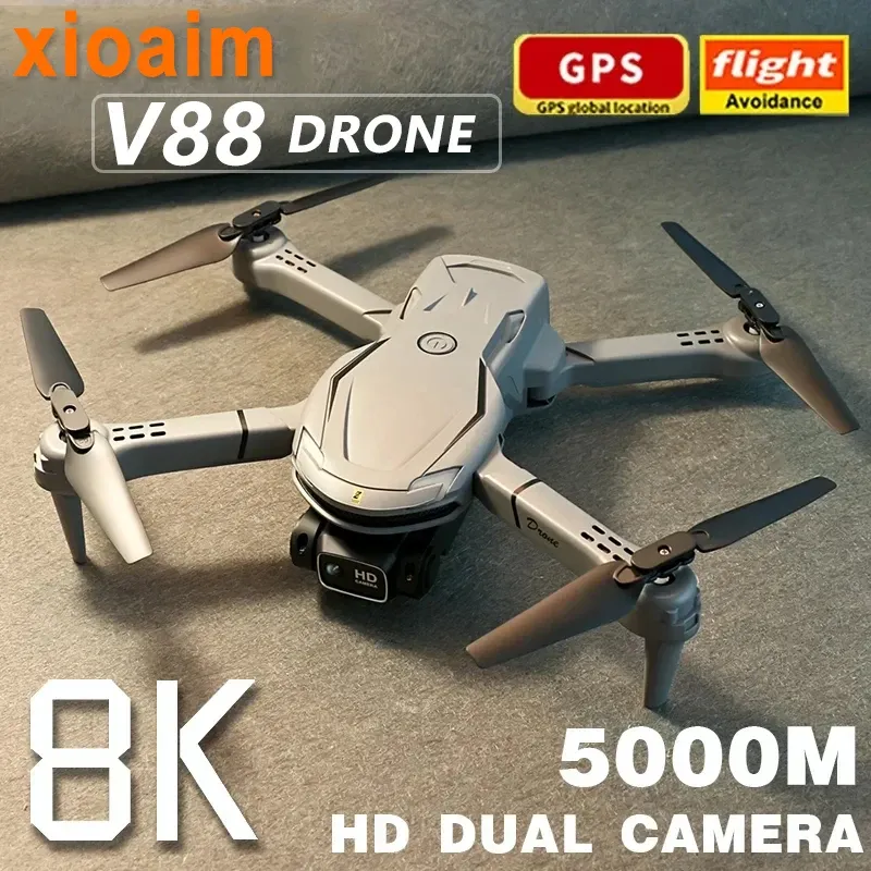 Drones voor Xiaomi Mini V88 drone 8k 5G GPS Professional HD Aerial Photography Remote Control Aircraft HD Dual Camera Quadcopter Toy UAV