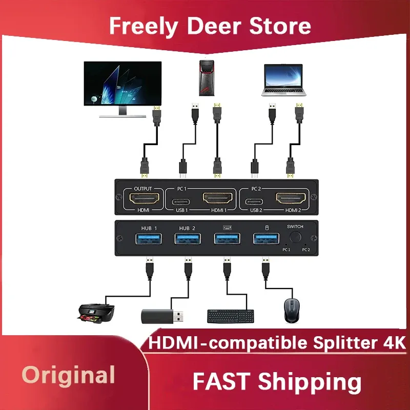 Mice Hdmicompatible Splitter 4k Switch Kvm Switch Usb 2.0 2 In1 Switcher for Computer Monitor Keyboard and Mouse Edid / Hdcp Printer