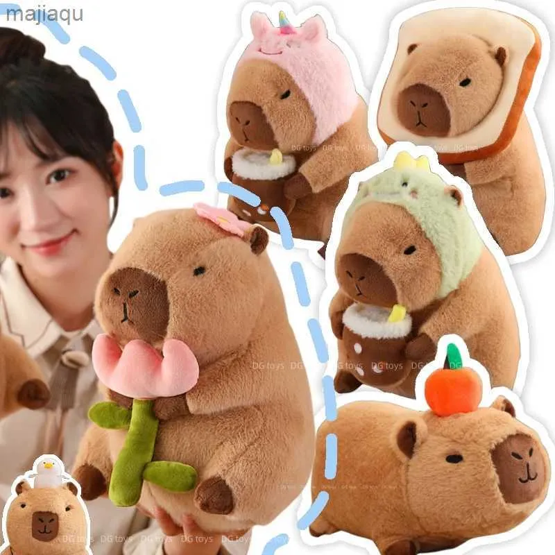 Bambole peluche capybara giocattolo peluche simulazione capibara cosplay unicorno abito di dinosauro boba pane fruit food decorazioni uccelli bolle animali di peluchel2404